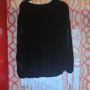Elegant Black Women's Top With Lace Sleeves